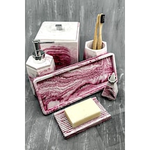 Betonmall 6'lı Mermer Desenli Beton Banyo Seti Çöp Kovalı Gri