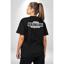 Atığın Kazıkları Saklıyorum Yazılı Pamuklu Unisex Oversize Sırt Dijital Baskılı Siyah T-shirt Siyah