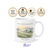 Ardahan Yayla Sabahı Temalı Kupa Bardak Özel Tasarım Hediye Bardak Beyaz / Çok Renkli