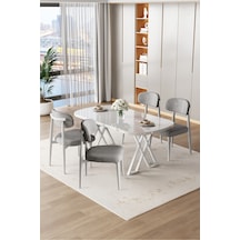 Canisa Jolin Serisi Mdf 90x168 Beyaz Mutfak Masa Takımı 4 Gri Metal Sandalye Beyaz Masa, Gri Sandalye