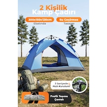 Auhma Outdoor Ac6634 Otomatik Kamp Çadırı Mavi 200x150x120 Cm Çift Katmanlı Su Geçirmez 3 Saniyede K