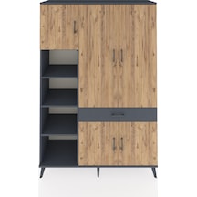 Hyperion Dolap 8 Raflı Tek Çekmeceli 5 Kapaklı 132x44x195 Antrasit-çam/antrasit Atlas Çam/antrasıt - Antrasıt