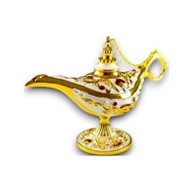 Aladdin Sihirli Lambası Renkli İşlemeli Dekoratif Biblo Alaattin Metal Çelik No:2 - 13x9 CM