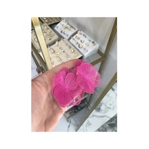 Metal Çizgili Çiçek Model Küpe Pembe