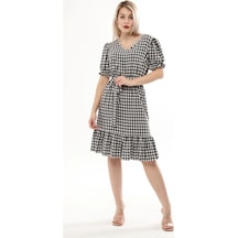 Kadın Kareli Büzgü Detaylı Yazlık Midi Elbise 4430/105 001 Kadın Kareli Büzgü Detaylı Yazlık Midi Elbise 4430/105 001