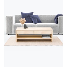 Masif Ağaç Çekmeceli Ve Raflı Orta Sehpa 120 X 60 Naturel Ahşap