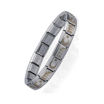 Ay Yıldızlı Göktürkçe Türk İtalyan Charm Unisex Çelik Bileklik Scb60 Beyaz