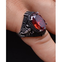 Gümüş Erkek Yüzük Kırmızı Zirkon Taşlı Akrep Figürlü