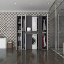 Kenzlife Çamaşır Kurutma Makinesi Dolabı Ve Giysi Dolabı Çekmeceli Ebuzer Sol Raf Gri 187X160X60 Banyo Çok Renkli