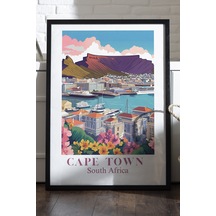 Cape Town Siyah Ahşap Çerçeveli Poster, Dekoratif Seyahat Duvar Tablosu