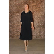 Nidya Moda Büyük Beden Kadın Siyah Taşlı Abiye Elbise-4093AS Siyah