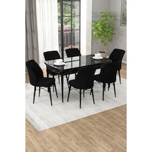 Arel Siyah Mermer 80x132 Açılabilir Mdf Masa Yemek Odası Takımı, Mutfak Takımı 6 Adet Sandalye Siyah Mermer - 6 Siyah - Siyah Ayak
