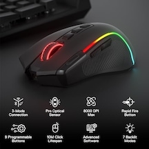 Redragon M612 Pro Rgb Oyun Faresi, 8000 Dpı Kablolu/kablosuz Optik Oyuncu Faresi, 9 Programlanabilir Tuş Ve Arka Plan Aydınlatması, Bt & 2.4g, Yazılım Destekli, Fire Button