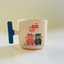 Love You Kuşlar Baskılı Mavi Kulplu T Kupa