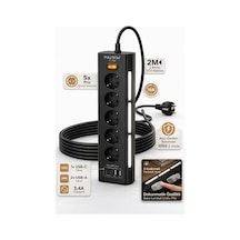Fulltech Ftr-26 5li Akım Korumalı Priz 2 Usb-a, 2 Usb-c, 3 Kademeli Gece Lambası, 2 Metre Kablo - 36 0.2 M