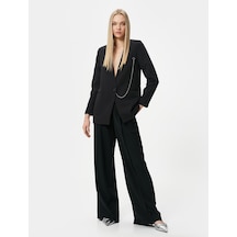 Koton Blazer Ceket Tek Düğmeli Fleto Cepli Zincirli Siyah 4wak50171uw Siyah