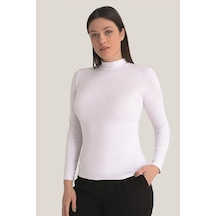 Marivento Premium Üst Giyim Trend Stil Kombin Parçası Kadın Beyaz Balıkçı Yaka Uzun Kollu Body 3 Adet Beyaz-3