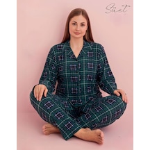 Pijamerry Kadın Büyük Beden Gömlek Yaka Süet Uzun Kol Pijama Takımı 5259- 1 Adet 001