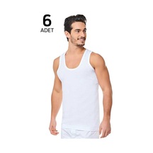0001 Erkek Penye Atlet 6 Adet Beyaz Battal-7 Pamuklu Iç Giyim Beyaz