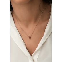 Papatya Silver Harf Kolye. Üç Boyutlu Ü Harfi. Rose Altın Kaplama 925 Ayar Gümüş - UVPS100093
