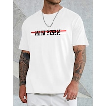 Altamira Unisex Beyaz New York Baskılı Oversize Tshirt 001