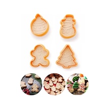 Yılbaşı Şekilli Adam Çam Ağacı Basmalı Kurabiye Kalıbı Gingerbread Man Desenli Şeker Hamuru Kesici Aparat Konsept 1, Krem-turuncu Ahşap -  Beyaz