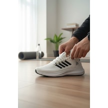 Enoch Ortopedik Ultra Hafif Şeritli Fileli Çoraplı Sneaker Spor Ayakkabı Beyaz - Siyah