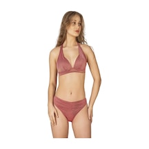 Endeep Kadın Ön Büzgü Detaylı Yarım Dolgulu Simli Pembe Bikini Takımı-pembe Pembe