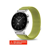 Huawei Watch Gt/gt2/gt3 Elegant 42mm Uyumlu Hasır Örgü Spor Cırtlı Naylon Kordon, Yeşil, 20mm Açık Kahverengi