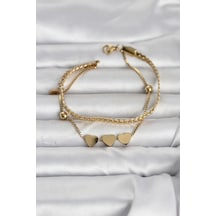316l Çelik Gold Renk Ezme Zincir Ve Kalpli Kadın Bileklik - Özel Seri Bzs000000000139 Altın