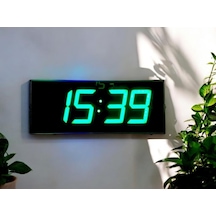 Sanec Wifi Senkronize Dijital Led Duvar Ve Masa Saat Derece Otomatik İnternet Saat Ayarlı, Yeşil Led, 16x40 Cm Yeşil