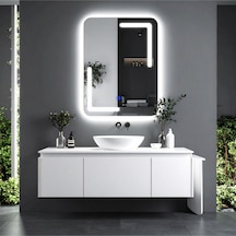 Kaivo Beyaz Led'li Lazer Kumlamalı Lavabo & Banyo Aynası Dokunmatik Sensörlü 80 X 60