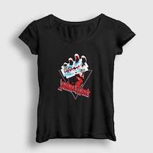 Presmono Kadın British Judas Priest T-shirt Siyah
