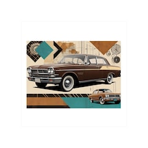 Retro Sedan Ve Çizgiler Model Mdf Tablo
