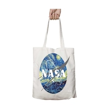 Art Hediye Van Gogh Ve Nasa Logo İki Tarafı Kalıcı Baskılı Yıkanabilir Çanta Çok Renkli