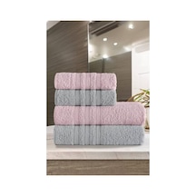 Pamuklu Banyo Havlu Seti, 4'lü Paket Ve Pembe Renk 6 Renk