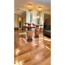 Ahşap 3 Lü Sehpa Seti Açık Ceviz Renk, Mantar Detaylı Modern Stil Açık Ceviz