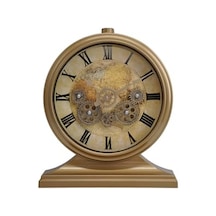 Premium Serisi Modern Kadranlı Döner Çarklı 32x28 Cm Ev Ve Ofis Masa Ve Duvar Saati Roma Rakamlı Harita Baskılı Gold 0240-keçe-şekilli-48cm