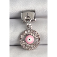 316l Çelik Gümüş Renk Sallantı Zirkon Taşlı Pembe Göz Model Nomination Charm - Tj-bc1373 Diğer