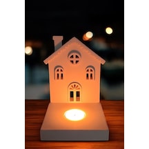 Dekoratif Tealight Mumluk - Ev Şeklinde Mumluk Tealight Mum Dahildir Beyaz