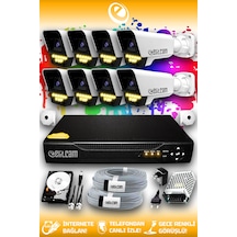 Elitcam 8 Kameralı Süper 8 Dış Kamera Set 500 GB 5 MP 2K Net Renkli Gece Görüşlü Güvenlik Kamerası Sistemi