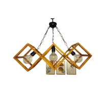 Doğal Eskitme 3'lü Ahşap Kare Çerçeveli Avize Siyah Zincir Askı