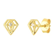 Goldkupe 14 Ayar Altın Tek Taşlı Küpe 0,70 Gr-4096