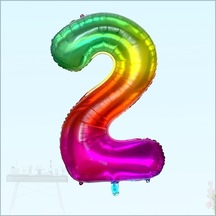 2 Yaş Rakam Folyo Balon. 100 CM - Gökkuşağı