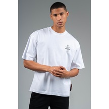 Maraton Sportswear Oversize Erkek Bisiklet Yaka Kısa Kol Basic Beyaz T-shirt 22586-beyaz