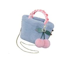 25cm Peluş Çanta Kiraz Çanta Sevimli Girly Çanta Kadın Sonbahar Ve Kış Crossbody Çanta - Gri Mavi