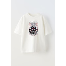 Thewert Unisex Megumi Fushiguro Mahoraga Tasarım Baskılı Pamuk Beyaz Oversize T-shirt