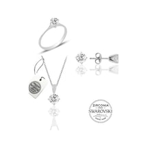 Gümüş Swarovski Tek Taş Modeli Üçlü Set (536535775) Gümüş Swarovski Tek Taş Modeli Üçlü Set (536535775)