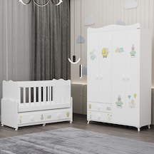 Elegant Beşik Ve Yıldız 4 Kapaklı Dolap- Ayıcık Beyaz