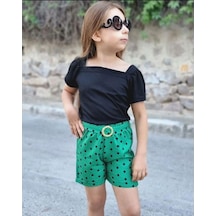 MODAVALS KIZ ÇOCUK PUANTİYELİ KEMERLİ ŞORT VE BLUZ KOMBİN - YEŞİL Yeşil